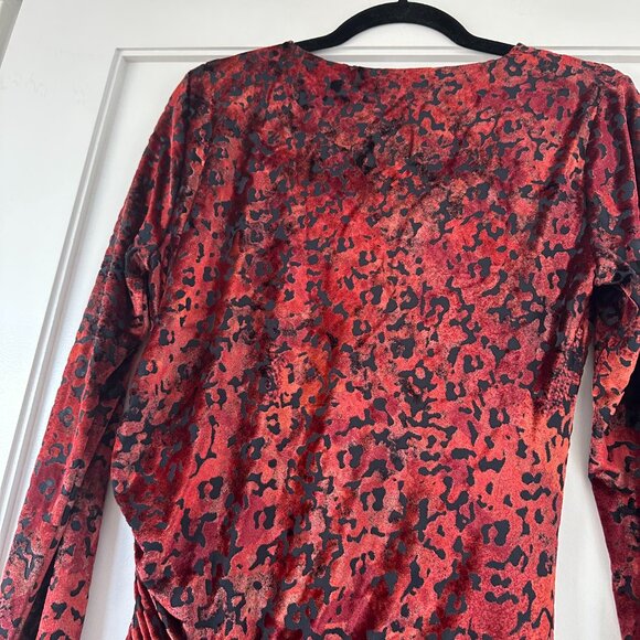 Fuzzi Velvet Bodycon Cocktail Dress Red Sz XL Burn-out Leopard Pattern Shirred - Picture 10 of 10